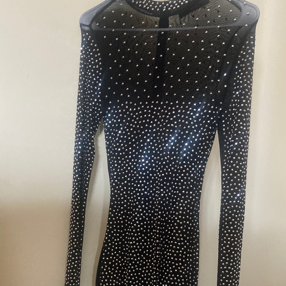 Akira Bedazzled mesh gorgeous long  above knees, long sleeve dress